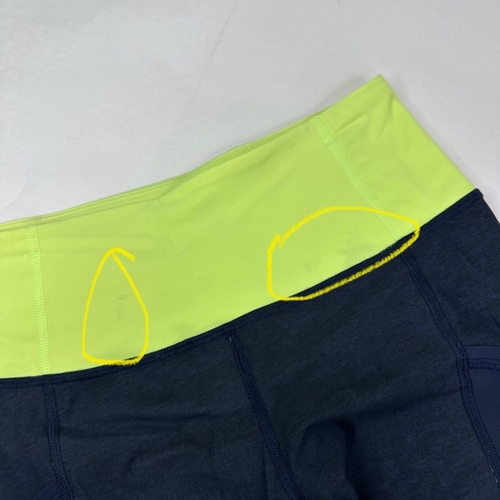 Lululemon Athletica Navy Neon Green Mesh Pocket Cropped Leggings Size 4 - Picture 5 of 12